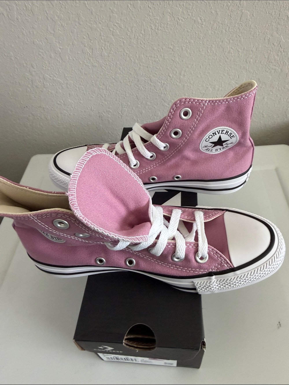 Converse Women’s Pink High-Top Sneakers with White Soles - Picture 4 of 5